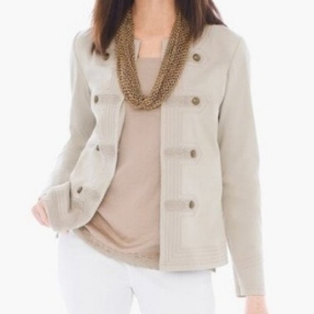 Chico's Neutral Beige Military-Style Knit Blazer